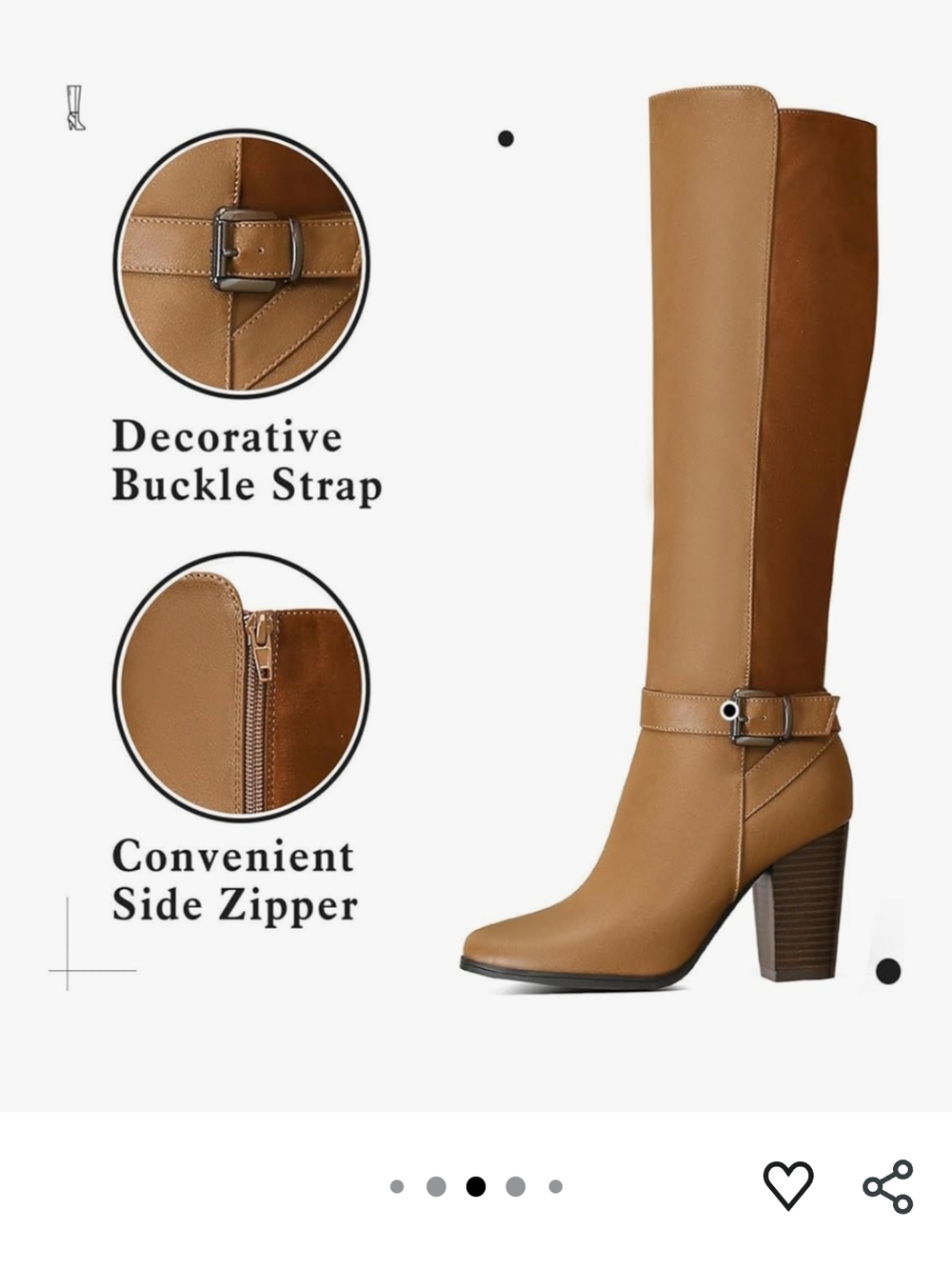 Katliu Tall Buckle Strap Knee-High Boots - Tan Size 10 NEW